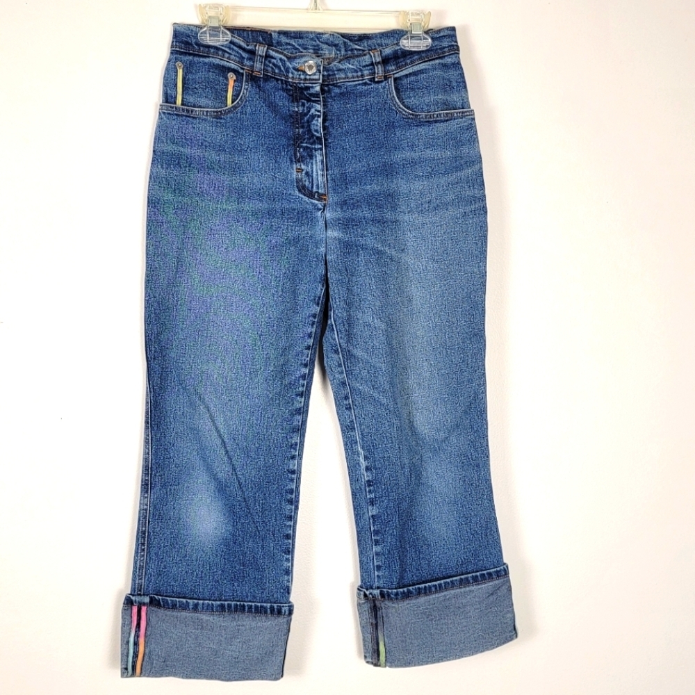 Marc Cain Ankle Cropped Jeans Cuff N3 US Size 6 Luxury Denim Brand